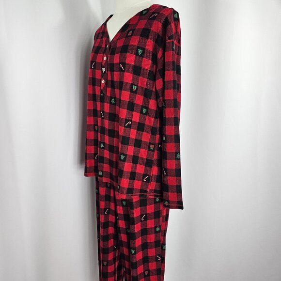 Jaclyn NY Red Buffalo Plaid Holiday Print Henley Pajama Set Women's Size M NWOT - Picture 4 of 15